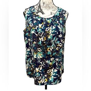 Talbots Blue and Turquoise Floral Cotton Sleeveless Blouse size Medium Petite